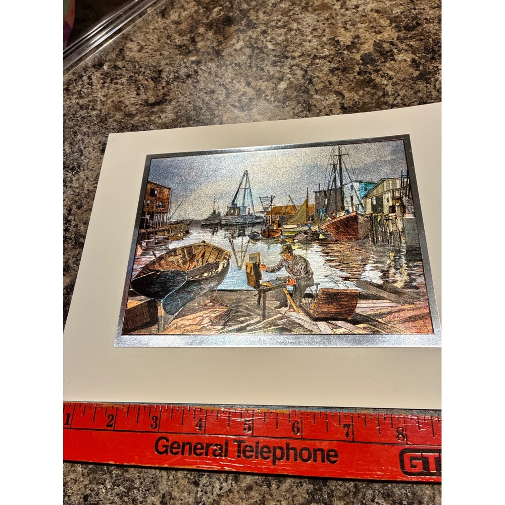 Lionel Barrymore Purdys Basin Scraperboard Foil Art Print Nautical Harbor Scene